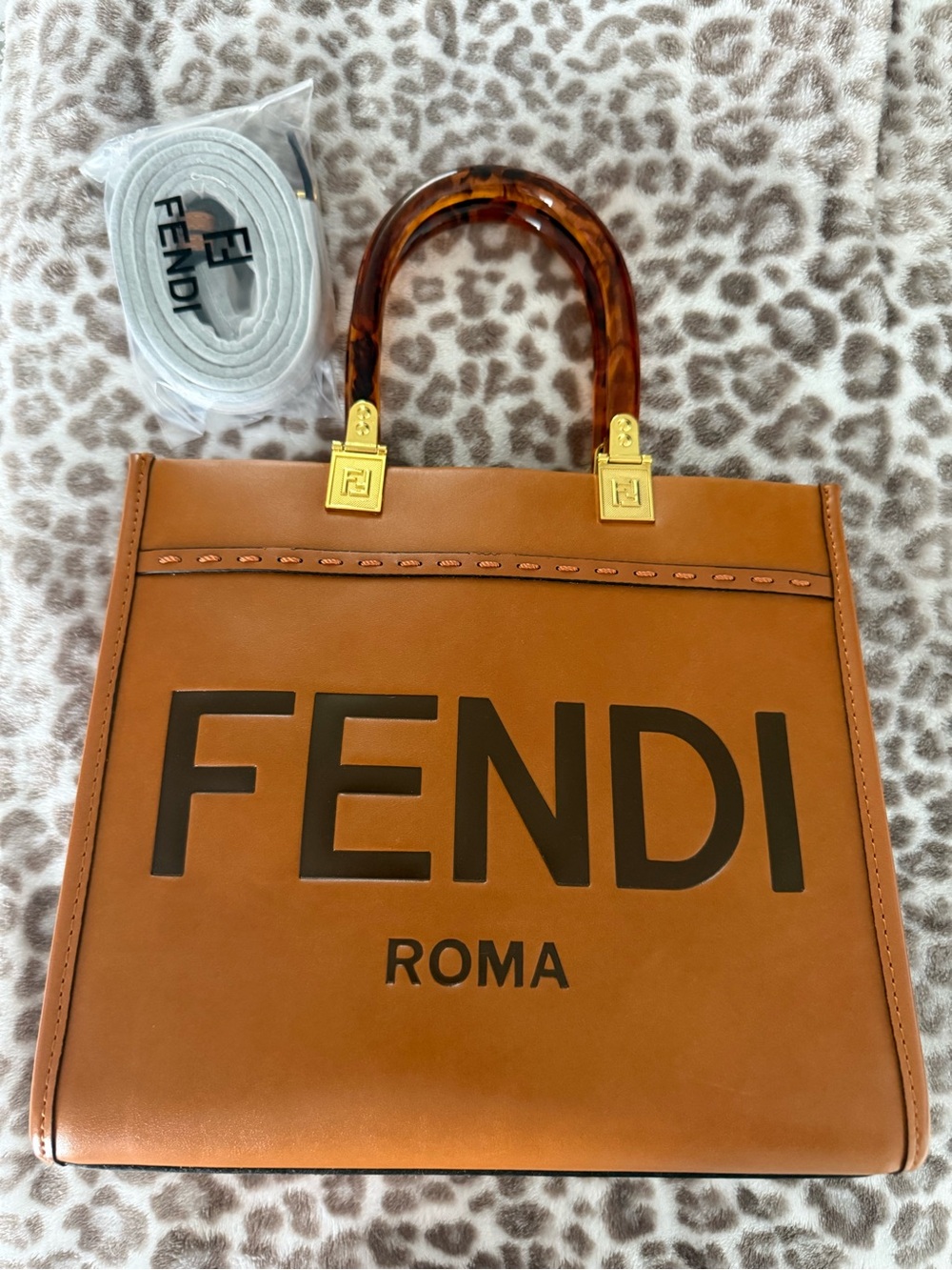 Fendi Tan Leather Tote with Tortoiseshell Top Handles